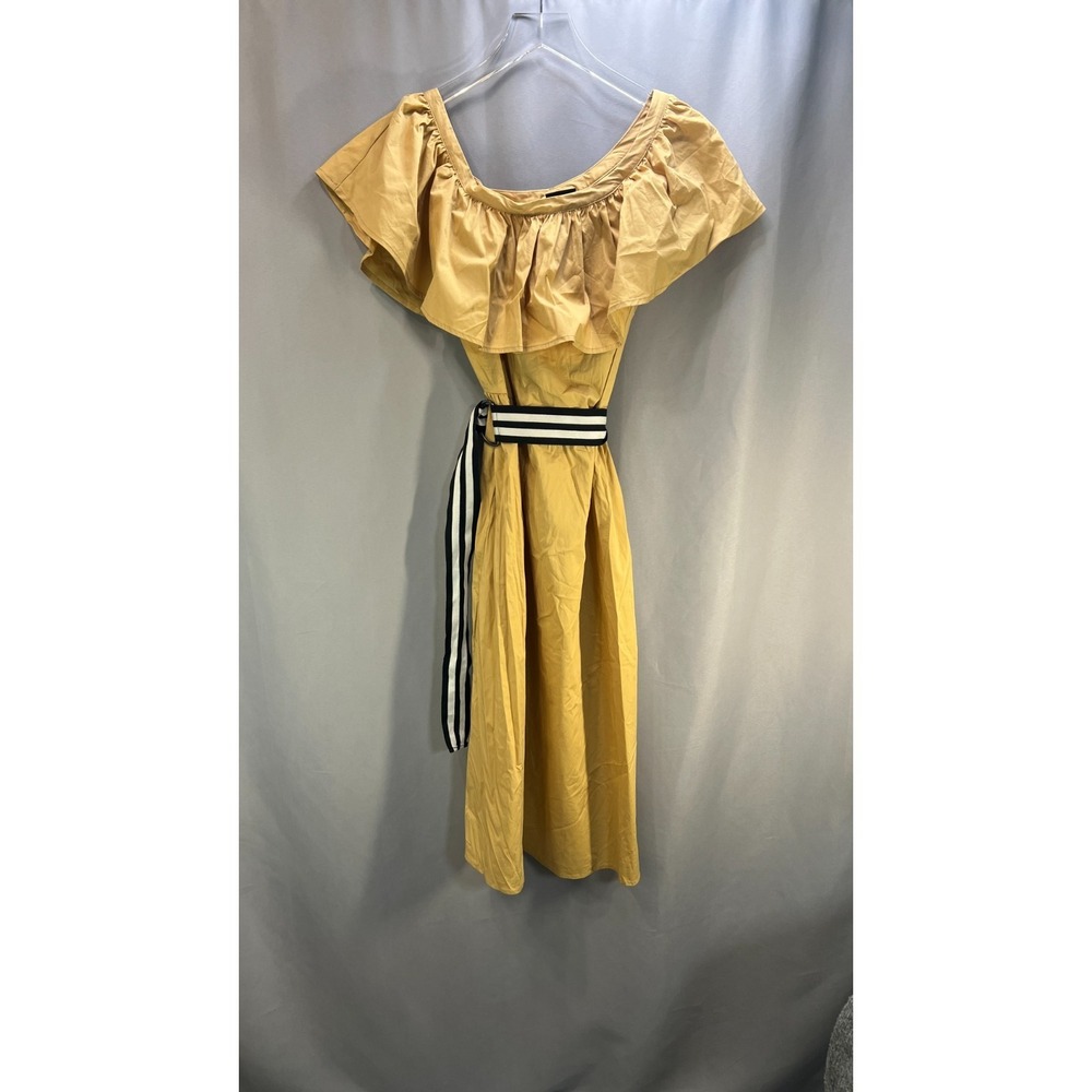 Who What Wear Off The Shoulder Ruffle Midi Dress Womens XS Beige‎ Belted Waist